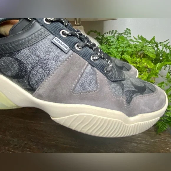 Coach Mens 12D Leather Citysole Runner Suede Designer Sneakers Shoes Black Gray - Picture 2 of 12